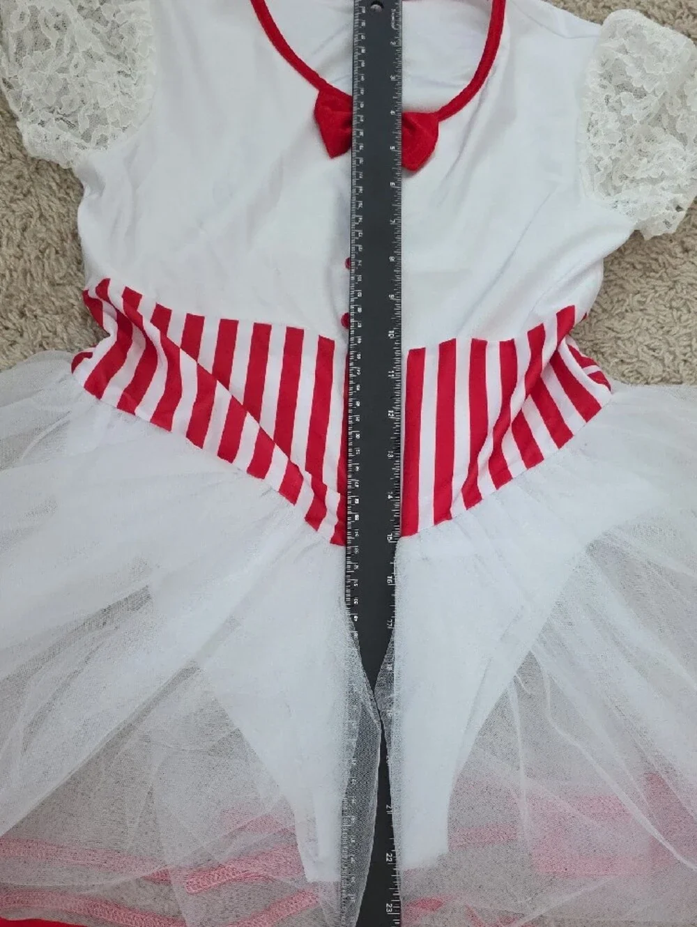 White and Red Striped Kids Dance Costume Dress